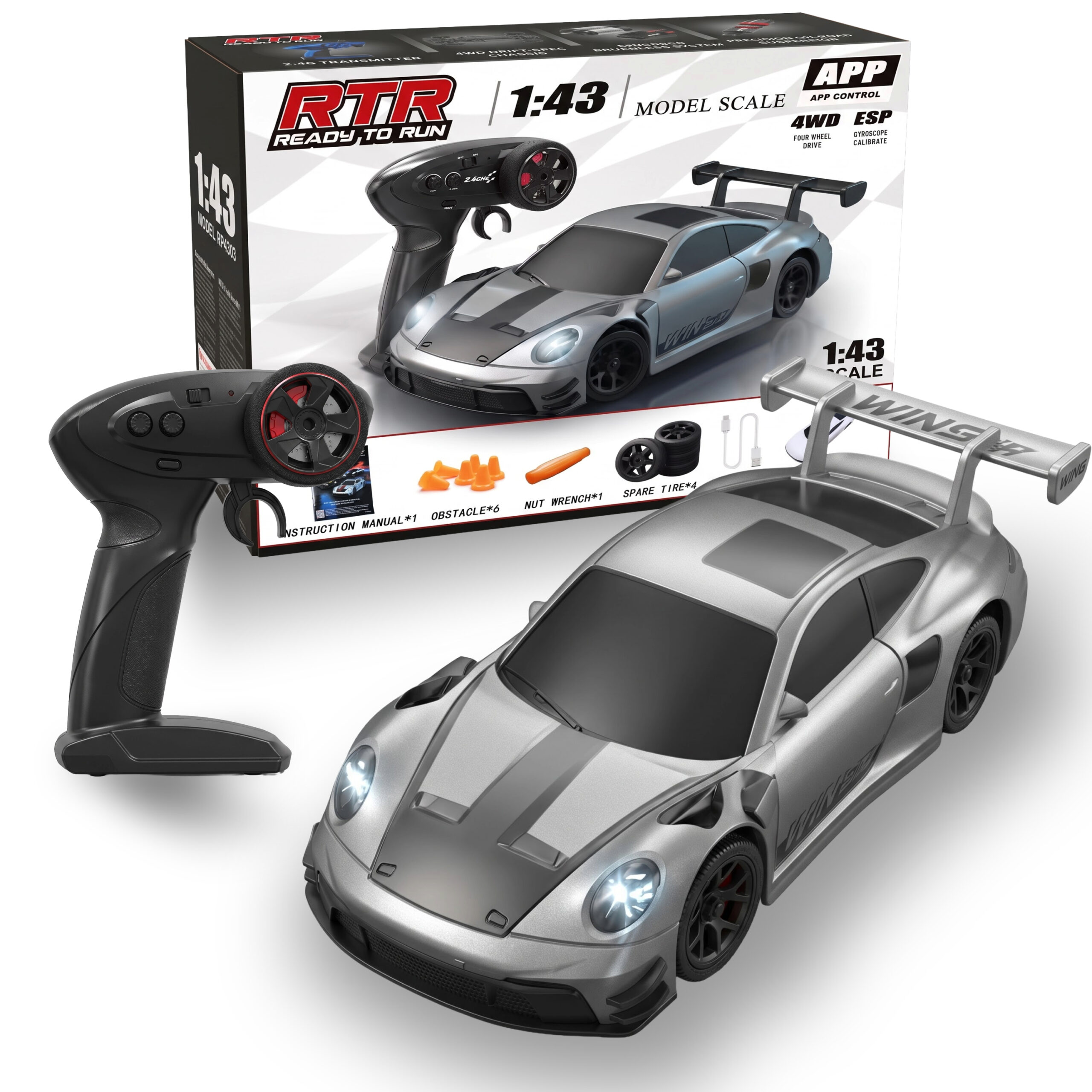 HB Toys RP4303 1:43 Porsche 911 GT3 R (Grey) | 1:43 Scale | Drift Car